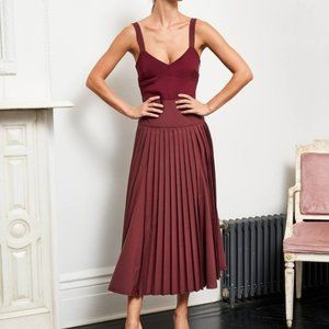 La Ligne Burgundy Pleated Zelda Midi Dress NWT